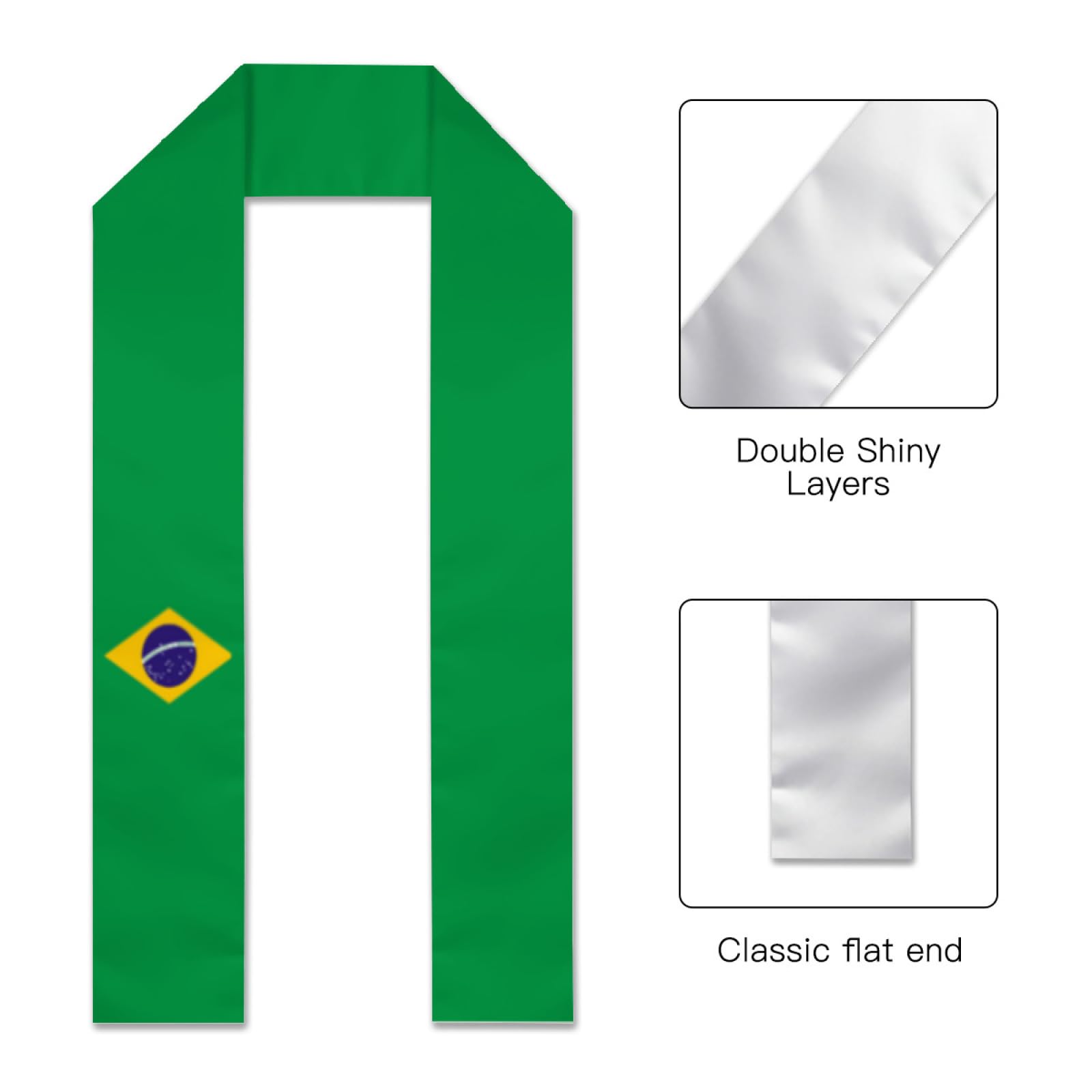 Vintage Brazil Brazilian Flag Graduation Stole Sash Shawl for Men Women Thickened Scarf Flattenedfor International Students Teachers Study Aboard Graduate Gift 72 inches Unisex