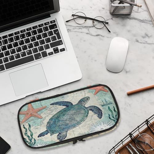Image of Pardick Pencil Case for Girls Boys, Sea Turtle Big Capacity Pencil Pouch with Zipper Compartments Pen Holder Portable Stationery Storage Bag Back to School Gifts Ideas
