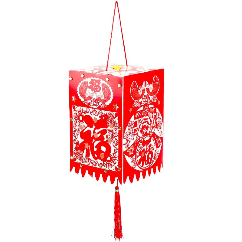 2pcs Chinese Red Lanterns Mid-Autumn Festival Hand-held DIY Traditional Chinese Lunar New Year Hanging Red Lantern Paper Cutting Spring Festival Hanfu Cosplay