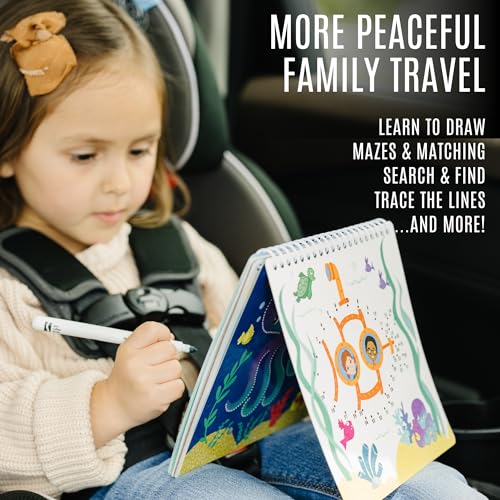 Totebook Kids Travel Educational Activity Book with Washable Markers - Car and Airplane Activities, Learning Toys for Toddlers- Search and Find, Reusable Stickers for Ages 4, 5, 6 (Dinosaur)