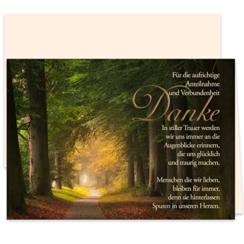 10 Danksagungskarten Trauer mit Text und Umschlag Dankeskarte Klappkarten Trauerkarten Danksagungskarte Kondolenzkarten Danke Beerdigung Anteilnahme Kondolenzkarte stilvollem Wald Motiv mit Text