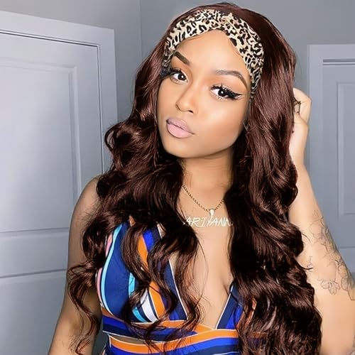 Celiarita Chocolate Brown Headband Wig Human Hair Body Wave #4 Brazilian Machine Made None Body Wave Headband Half Wigs for Black Women Human Hair 24 Inch