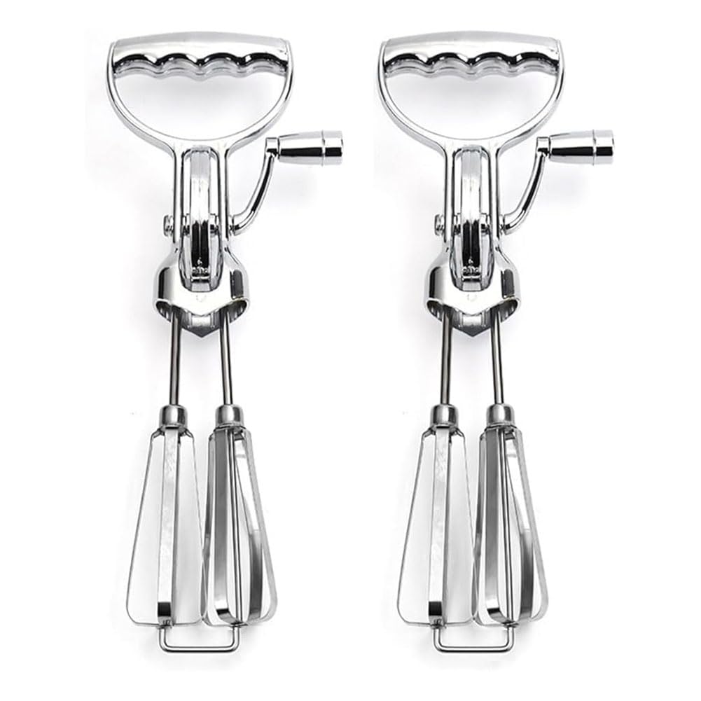 Huudngeje 2Pcs Egg Beater Hand Crank Stainless Steel Rotary Hand Whip Whiskhand Crank Egg Beater Mixer Manual Hand Mixer