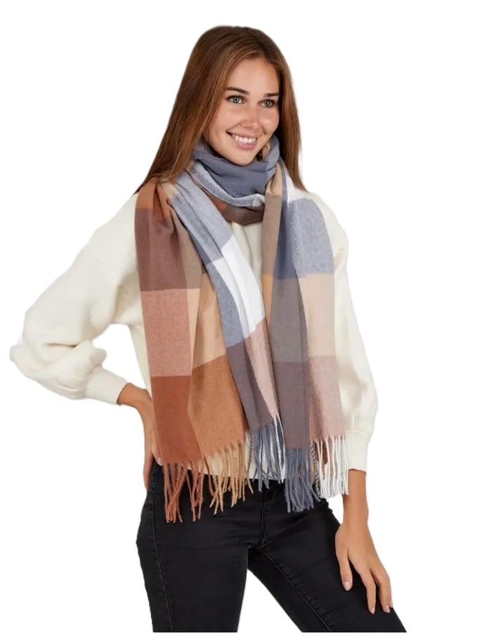 Image of Alexvyan Winter Warm Long Stoles Shawls Long Big Checked Scarves Woolen Female Casual Scarf Soft Wrap For Casual Formal Occassions 200Cm*70Cm (Brown & Multicolor)