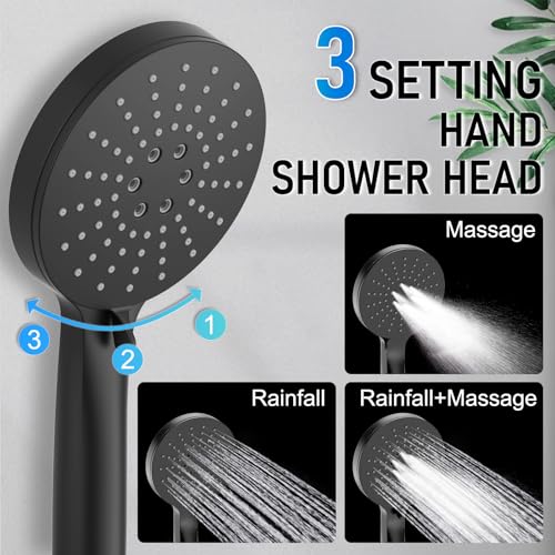 Image of Iriber Thermostatic Shower System Wall Mount with 10 Inch Roud Rainfall Shower Head and Handheld,Shower Faucet Mixer Trim Kit (Valve Included),Matte Black