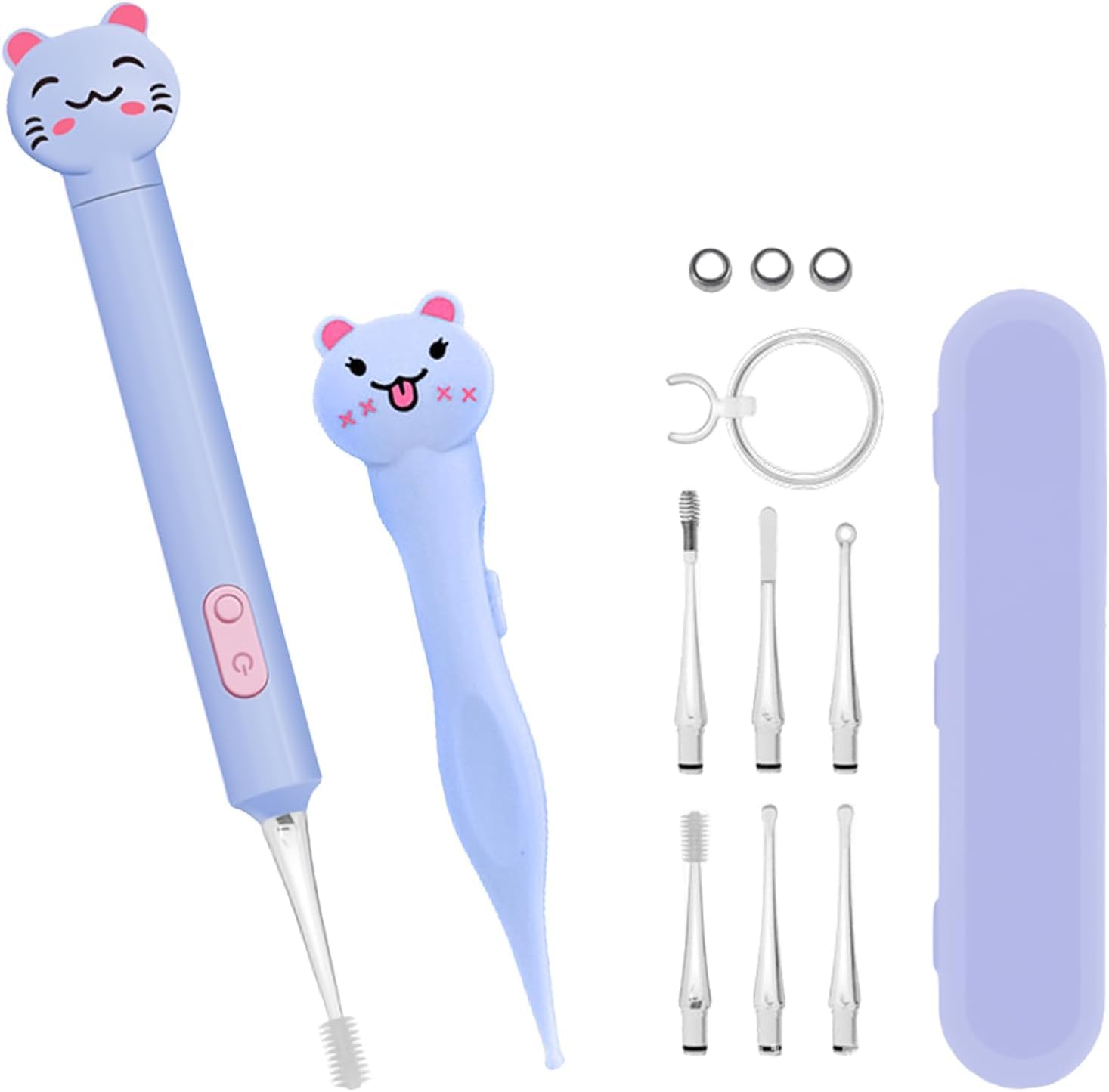 Asfrode 2 Set LED Ohrreiniger Set Silikon Zweiteiliges Set Ohrenschmalz Entferner Ohrlöffel Nasenreiniger für Baby Erwachsene Kinder Kleinkinder Nasenschleimentferner USB Ladekabel Lavendelviolett