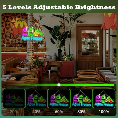 Image of Agua Fresca Neon Signs for Wall Decor Dimmable Colorful LED Light with Fruits and Straw USB Powered Fun Signs for Latin Restaurants Store Food Stalls Cafes Bars Kitchens