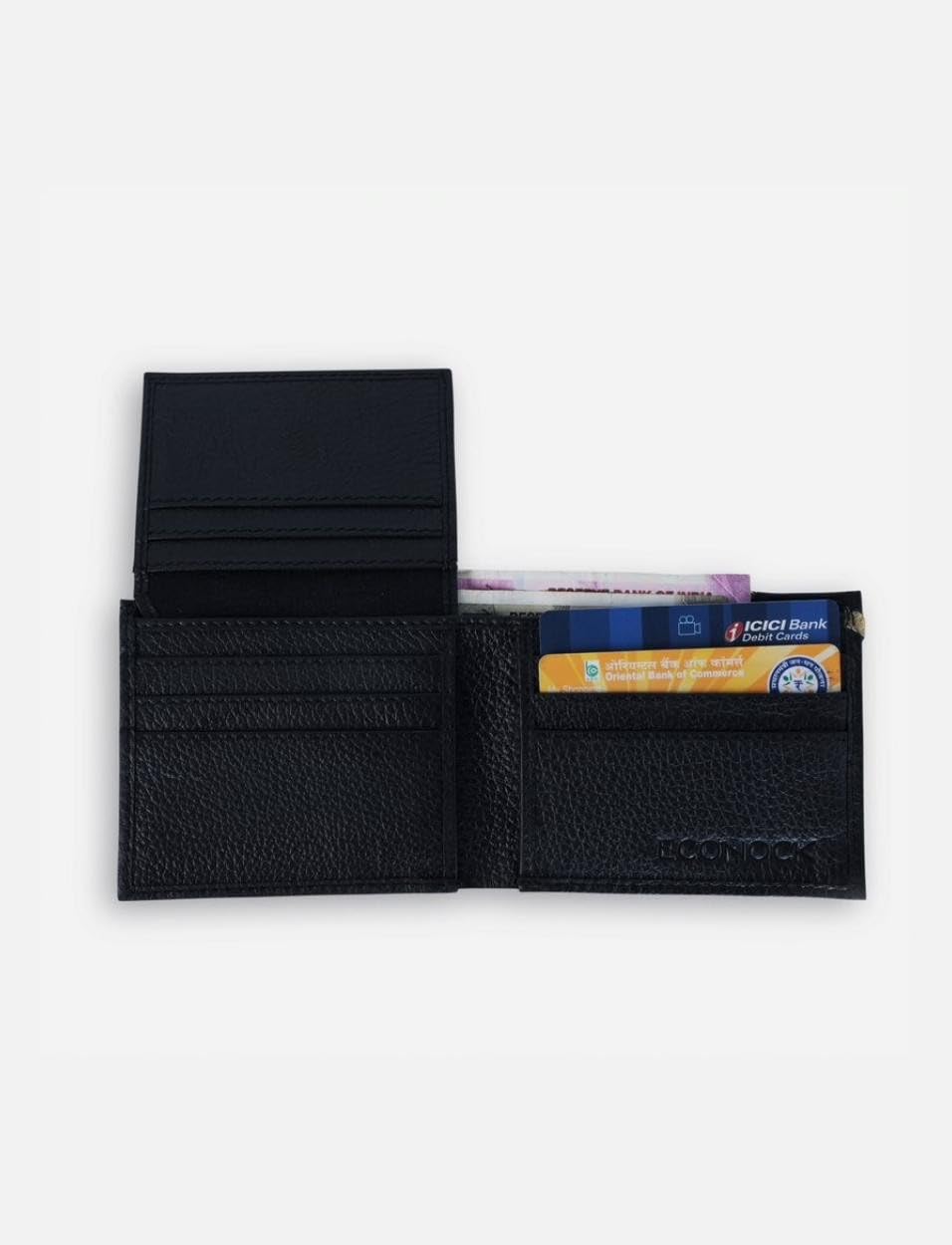 ECONOCK Mizu Wallet | 7 Slots | for Men & Women | Outer Material - Upcycled Leather, Inner Material - Leather (Black, 4.2 X 3.5 X 1 Inch) 2