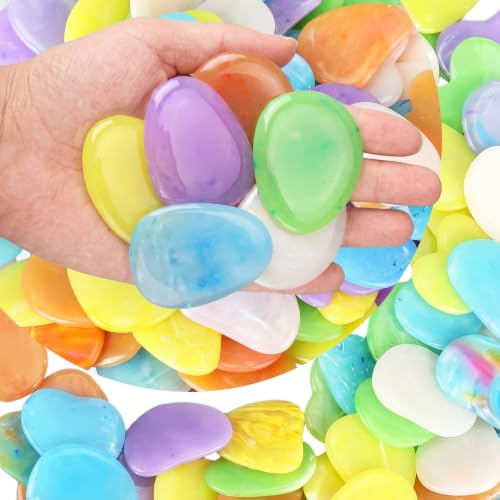 Image of Landical Large Glow in The Dark Rocks Garden Stones Night Guide Pebbles Outdoor Fish Tank Rocks Aquarium Gravel Luminous Stones for Walkway Yard Succulent Plant Decor(100 Pcs,Colorful,1.8 Inch)