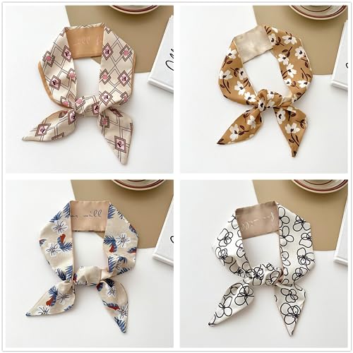 QTMY 4 Pack Purse Scarf for Bags Silk Head Scarf for Hair Handbag Women Scarfs Band Hair Neck Scarves Fashion Gifts,463