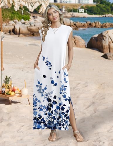 Image of Zeagoo Summer Dresses for Women 2026 Long Maxi Sundresses Loose Split Wrinkle-Free Beach Travel Vacation Clothes