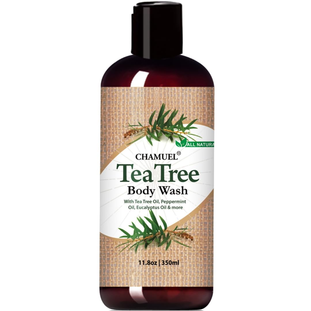 Chamuel Tea Tree Antibacterial Body Wash with Peppermint & Eucalyptus Oil - Natural Daily Shower Gel for Itchy Skin, Body Odor & Foot Care for Men &