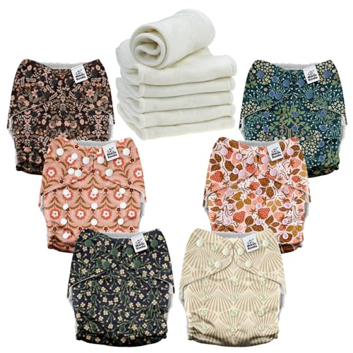 Image of Mama Koala 6 Pack Reusable Cloth Diapers 3.0 for Babies Girls Newborn, One-Size Adjustable Baby Diaper, Durable Stitching, Back Opening for Inserts, Breathable Awj Lining, Leak Prevention-Blossom