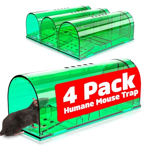 4 Pcs Humane Mouse Traps No Kill, Live Mouse Trap, Reusable Mice Trap Catch for House & Outdoors