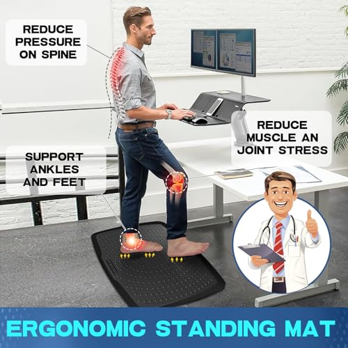 Image of Large Comfort Standing Desk Mat (17 inchx28 inch) - 3 /4 Thick PU Foam Anti Fatigue Foot Massage Mat with Acupressure Points, Non-Slip Waterproof Easy Clean Kitchen Floor Mat for Office Home
