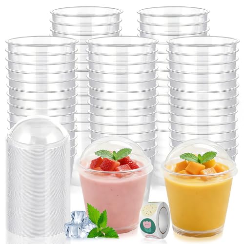 Kozdtiz 50 Stück Desserttasse 200 ml Dessertgläser Plastik mit Deckel Wiederverwendbar RundendessertgläSer Plastik Runden Desserttöpfe für Zuhause Desserts Mousse Pudding