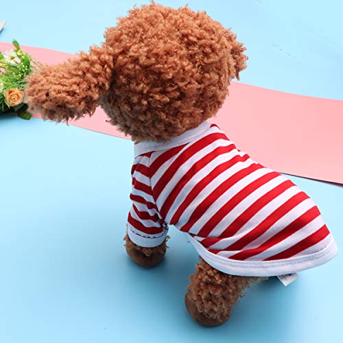 VILLCASE Pet Dog Vests Navy Stripe Cotton Puppy T Shirts Dog Summer Clothes - Size XL (Red)-Pet Costume - Image 4