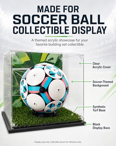 Image of Acrylic Display Case Compatible with LEGO Editions Soccer Ball, 10.5 inch Clear Display Box with Soccer-Themed Background & Artificial Turf, Dust-Resistant Acrylic Showcase for Soccer Ball