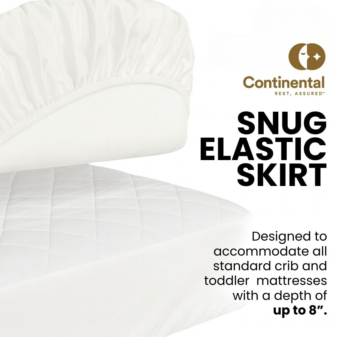 Continental Bedding 28" x 52" Premium Polyester Crib Mattress Pad Protector Fitted Crib Sheet for Standard Cribs and Toddler Beds