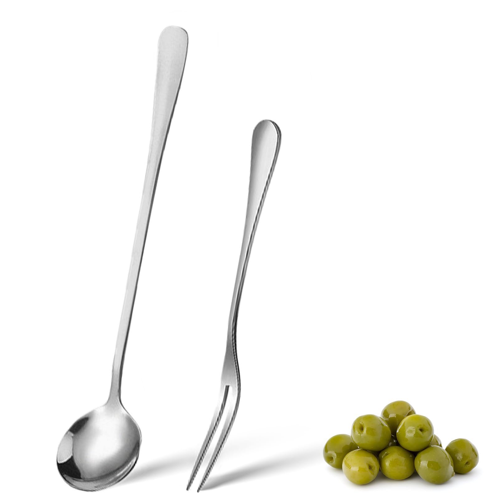2 Stück Edelstahl-Olivenlöffel, Olivenlöffel Und Gurkengabel, Edelstahl Langer Griff Pick Jar Servierlöffel, Löffel Kochlöffe, Für Die Heimische Küche Restaurant Buffet olive Spoon