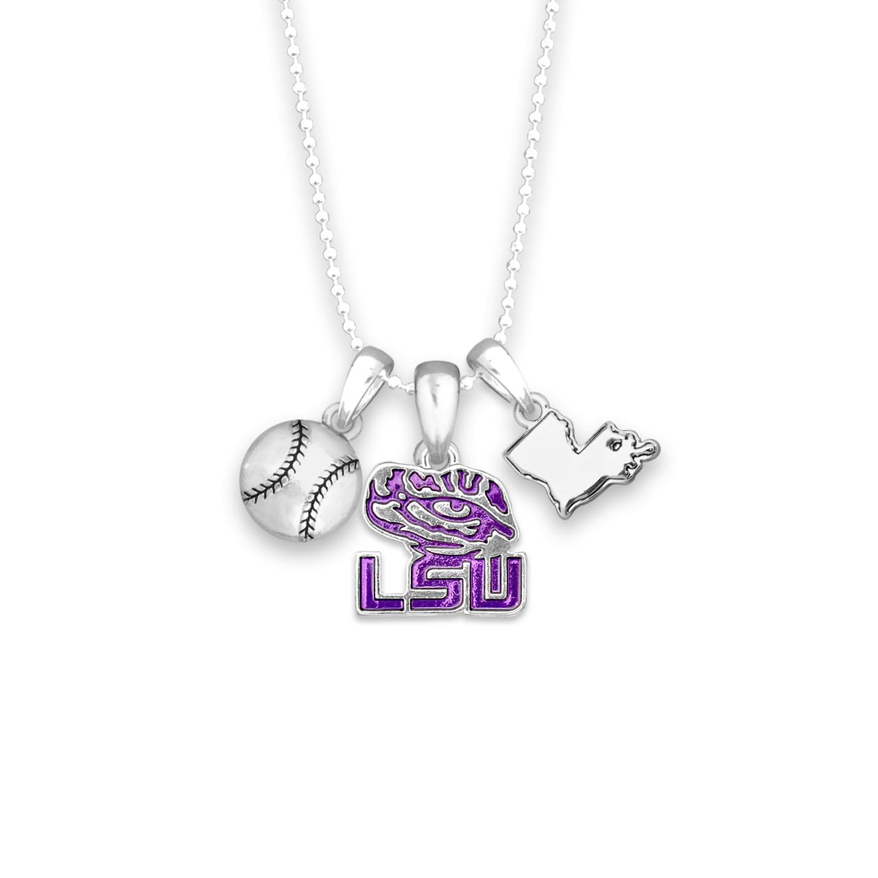 From the Heart LSU Baseball Accent Charm Team Traditions Necklace with Team Color Logo, Baseball and State Accent Charm Officially Licensed Jewelry Fan