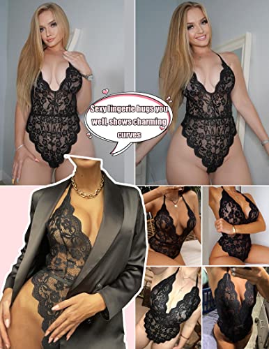 Avidlove Womens Sexy Lingerie Deep V-Neck Lace Bodysuit Bridal Naugthy Teddy Lingerie Body Suits Tops Outfits Black S