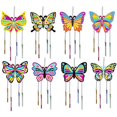 Tiardey 8 Pack Butterfly Wind Chimes Craft Set Hang Garden Home Window Decoration, As, AS