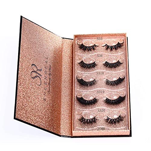 SHEENREAL Eyelashes, Lashes, False Eyelashes, 20 mm mink lashes, faux mink lashes, 5D Real Mink Lashes Natural Thick and Dramatic Rapid Lash Pack 5 Style (20MM)