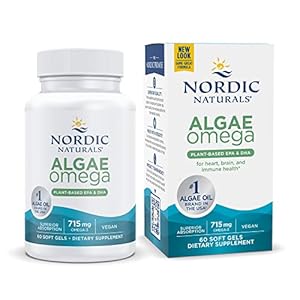 Nordic Naturals Algae Omega – 120 Soft Gels – 715 mg Omega-3 – Certified Vegan Algae Oil – Plant-Based EPA & DHA – Heart, Eye, Immune & Brain Health – Non-GMO – 60 Servings