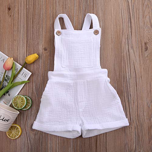 Kuriozud Toddler Baby Boy Girl Solid Color Sleeveless Romper Jumpsuit Bib Overall Suspender Pants (White, 12-24 Months) #TOP1