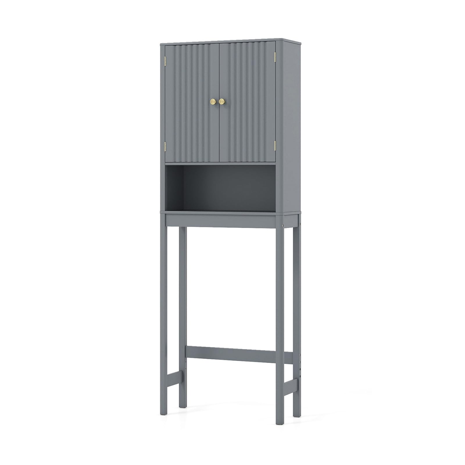 COSTWAY Mobile Bagno Sopra WC, Scaffale per Lavatrice Salvaspazio con 2 Ante, Mensola Aperta e Ripiano Regolabile, Armadietto Sopra Gabinetto in Legno, 60 x 23 x 168 cm (Grigio)