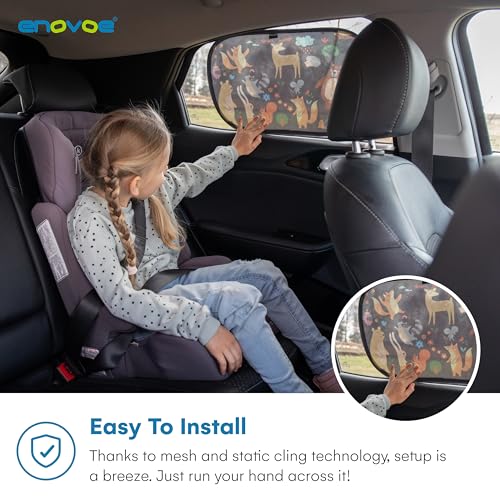 Image of Window Sun Shade for Baby - Sun Blocker Cover and Visor for Car Side Windows - Shield Protector - Sunshades for Rear Windows - Cartoon Animal Design (2 Pack) 19 inchx12 inch