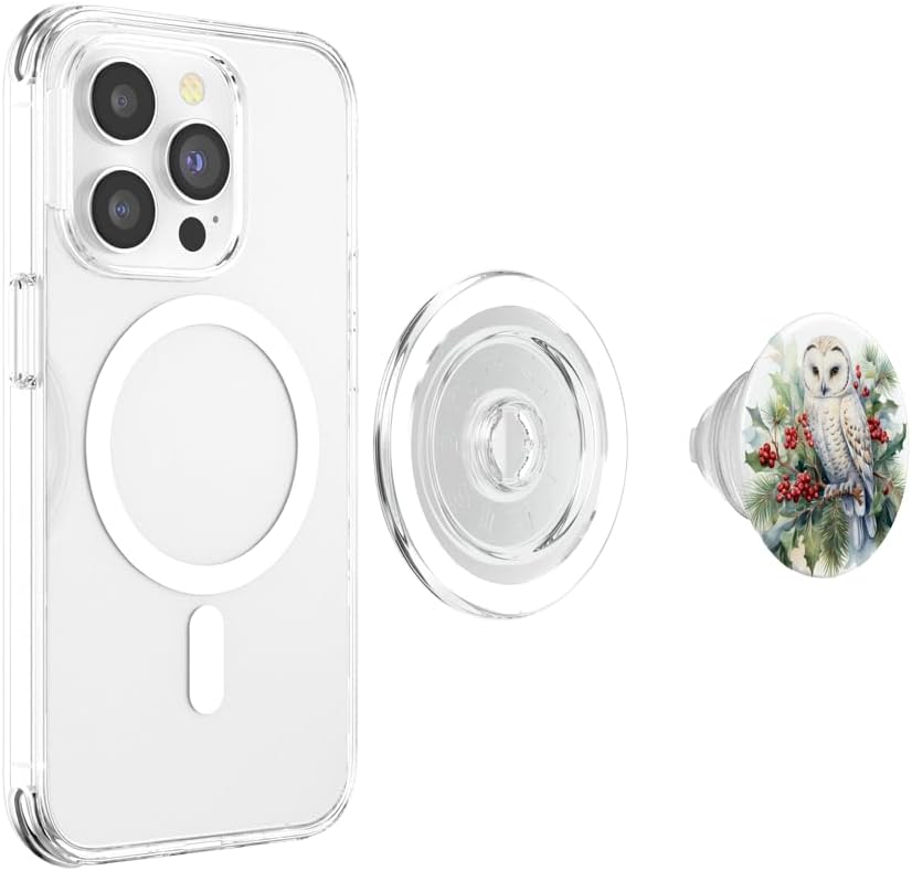 Snowy Owl in Pine Tree with Boughs of Holly PopSockets MagSafe PopGrip for iPhone