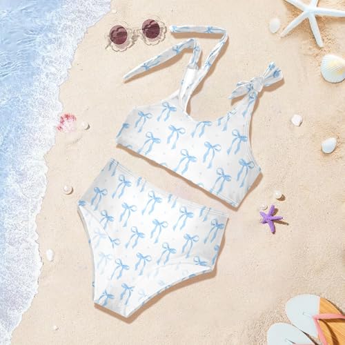 QUGRL Swimsuits for Teen Girls Blue Ribbon Bow Girls' 2 Piece Bikini Set Swimwear Watercolor Kids Swimsuit Beach Sport Bathing Suit 11-12 Years4