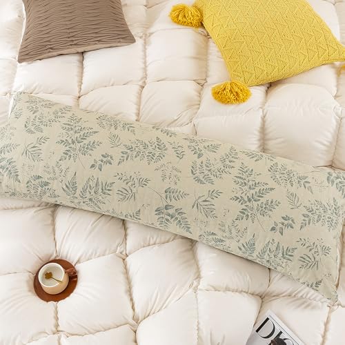 Image of ECOCOTT Pillowcase Boby Size with Green Botanical Plant Leaves Pattern Pillow Cases Set, 1 pcs 100% Cotton Pillow Covers & Envelope Closure (Boby, 20 inchx54 inch)