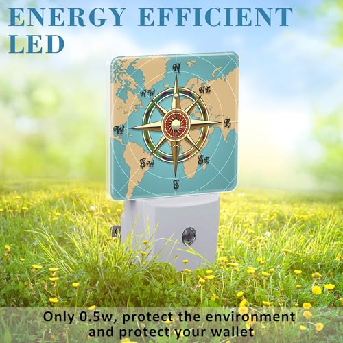 Image of Plug in Night Lights Classic Vintage Nautical Wind Compass Night Light with Dusk to Dawn Sensor Night Light for Kid Girls Boys Women Room Decor, Hallway, Kitchen, Bathroom, Nursery, Stairs