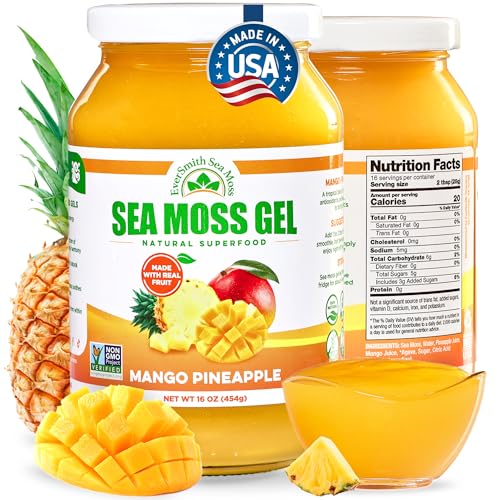 EverSmith Organics - Wildcrafted Irish Sea Moss Gel | Made in USA | Rich in Nutrients | Sea Moss Gel Raw | Jarred Vegetables & Fruits | Mango Pineapple (1 Jar)