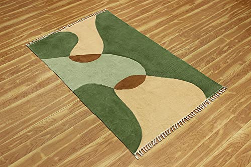 Tapis de bain bohème 1,2x2,1m en coton tissé à plat imprimé main pour chambre - 5