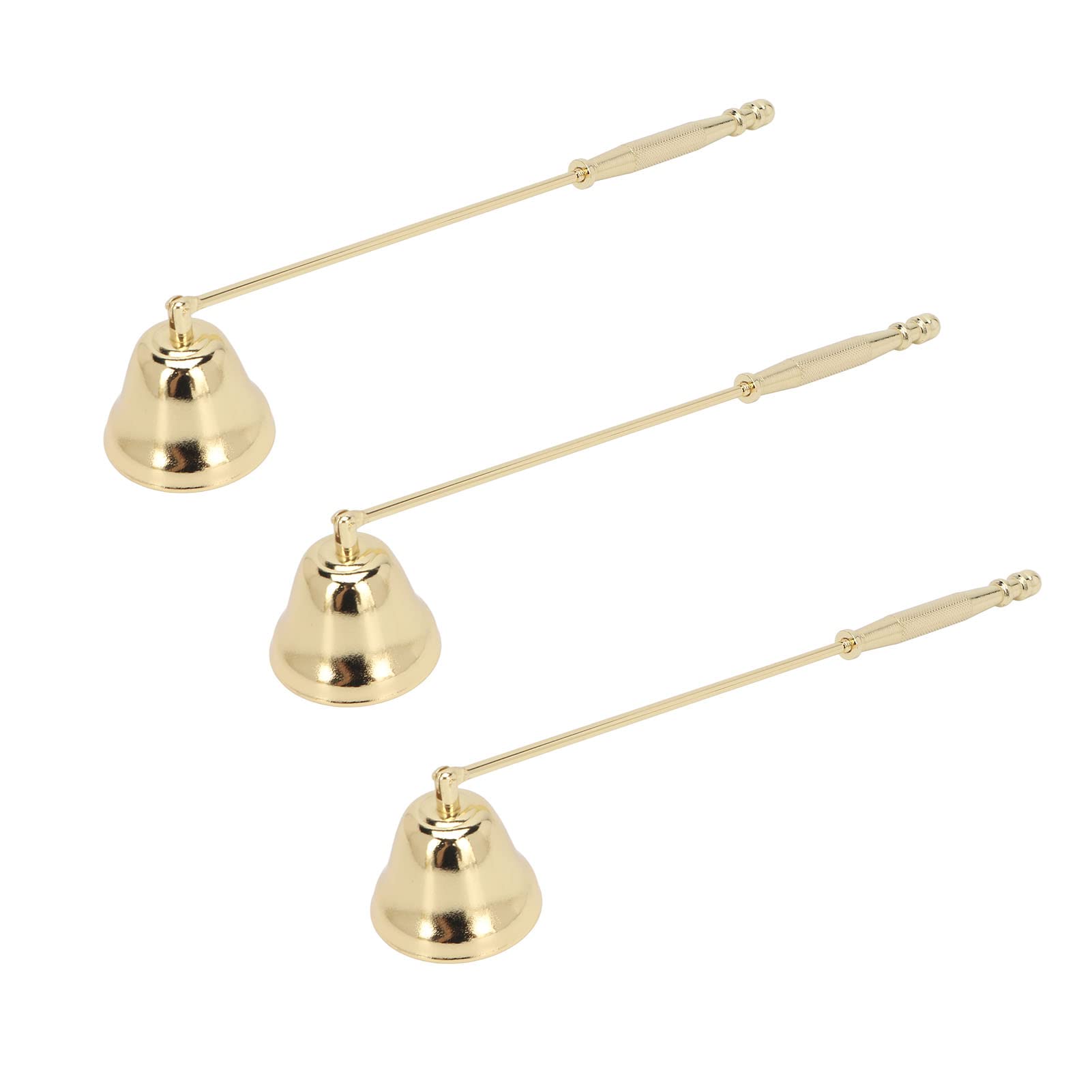 Ejoyous Candle Snuffer, 3pcs Candlesnuffers Extinguisher with Long Handle, Golden Iron Plating Bell Shaped Wick Snuffer for Putting Out Wick Flame Safely, Candle Accessory