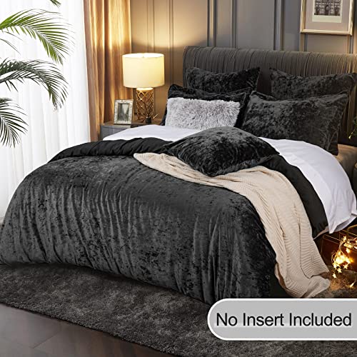 Phf Truly Velvet Duvet Cover Set California King Size, 3Pcs Ultra Soft Breathable Comforter Cover Set, Luxury Cozy Flannel Duvet Cover With Pillow Shams Bedding Collection, 104" X 98", Black #TOP2