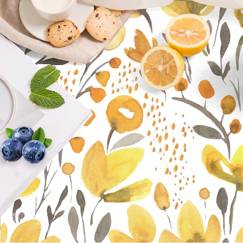 HAOKHOME Self Adhesive Shelf Liner and Dresser Drawer Liner Yellow Floral, Peel and Stick Cabinet Liners, Kitchen Cabinets and Cupboard, Yellow/Brown/White 17.3in x 6.5ft
