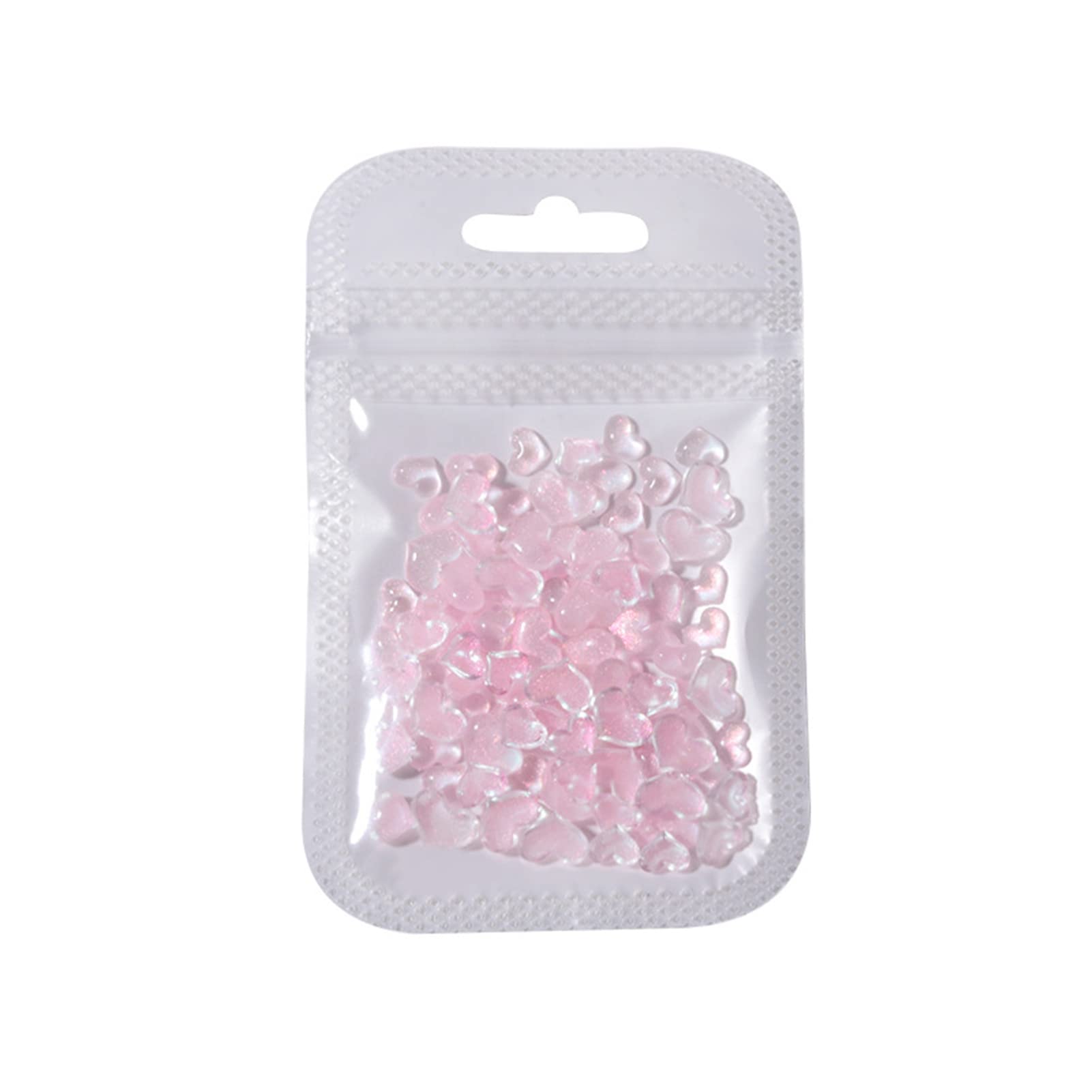 100Pcs/Bag Nail Art Decor, Flatback Three-dimensional Mix Size Fine Flash DIY Mini Heart Shape Nail Salon Supply Pink