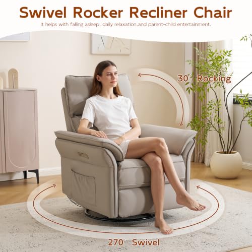 Image of Swivel Rocker Recliner with Auto Rocking,Power Recliner Nursery Chair with Massage and Heat,Glider Recliner Nursery Chair for Living Room,Grey