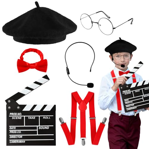 Ya en mundofriki.es: Accesorios de Disfraz de Director de Cine para Niños, Boina, Pajarita y Tirantes Ajustables, Claqueta, Micrófono Diadema de Atrezzo, Gafas para Juego de Rol, Accesorios Disfraces de Halloween Carnaval