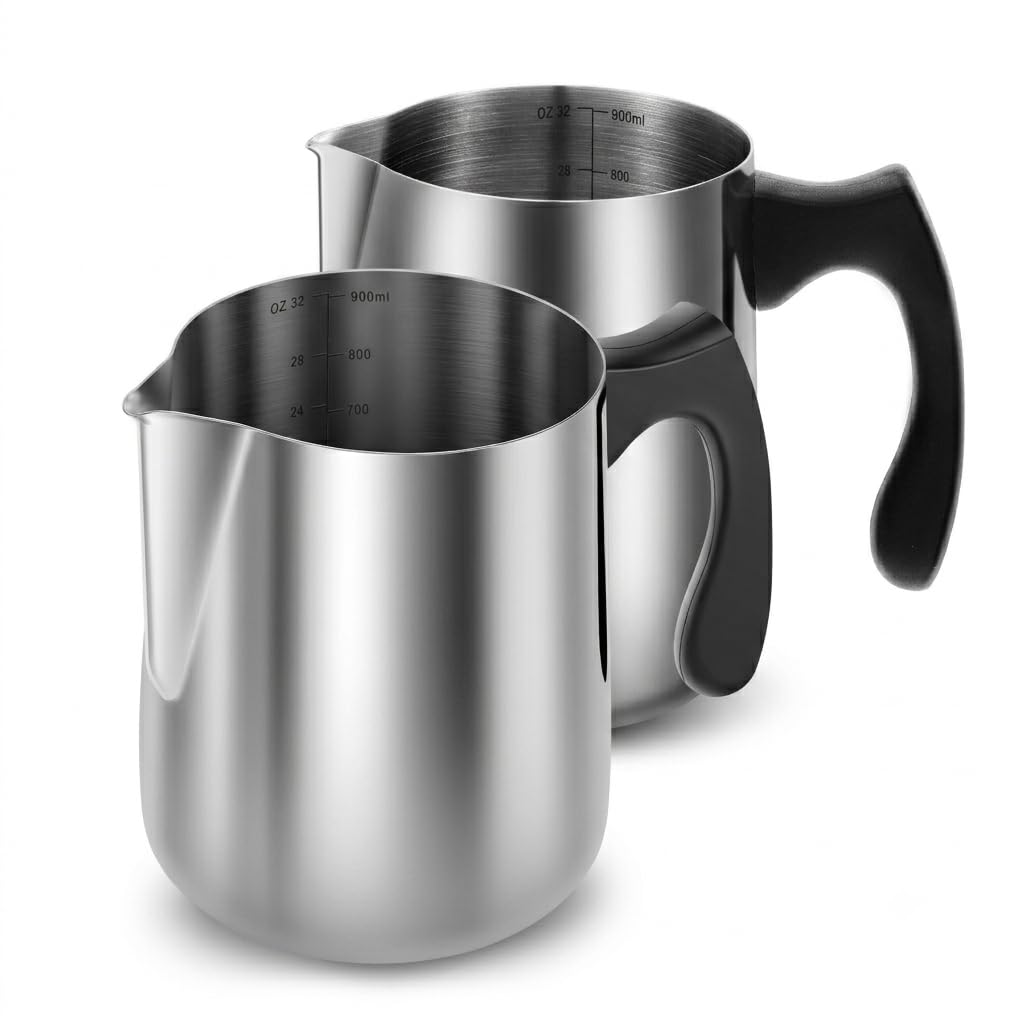 900ml Candle Wax Melting Pot Set of 2 Stainless Steel Pouring Pitcher with Heat-Resistant Handle Non-Drip Spout & Internal Measurement Scales for Soap & Candle Making DIY Craft Tool(2Pack)