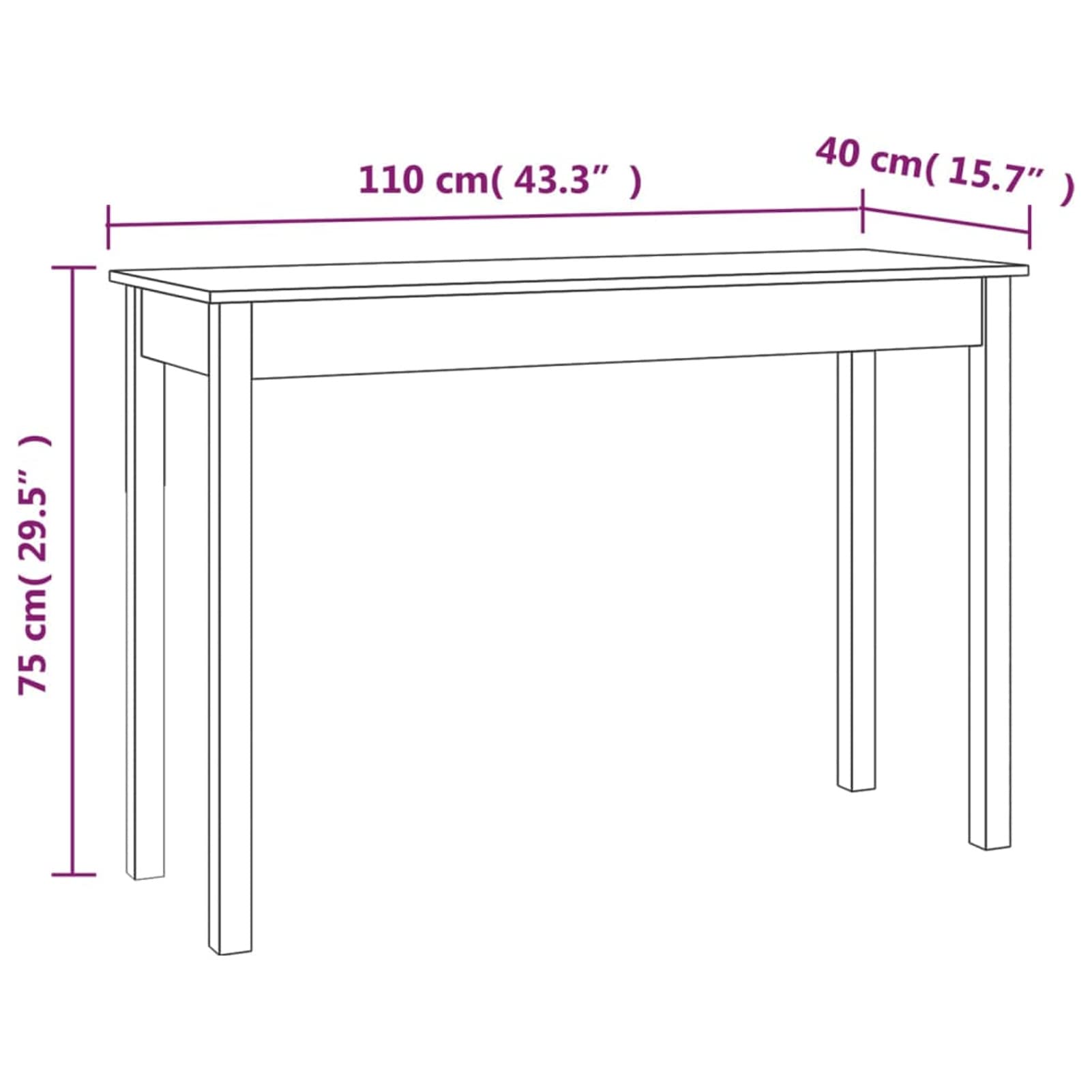 Homgoday Mesa Consola Madera Maciza de Pino 110x40x75 cm Mesas auxiliares de salón,Mesa Consola Recibidor Mueble de Entrada Estrecha Clásica