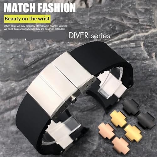 Bracelet montre silicone 22mm noir et boucle or de précision - 2