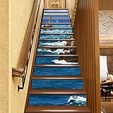Lighthouse White Grey Blue Self Adhesive Stair Stickers, Peel and Stick Vinyl Stair Risers Staircase