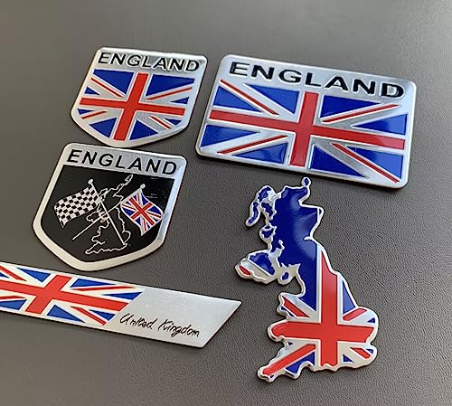 Image of 5pcs Metal UK England Flag Emblem Decal Stickers,British Union Jack Flag Decal Patriotic Badges for Cars Trucks SUV Bumper Window Fender