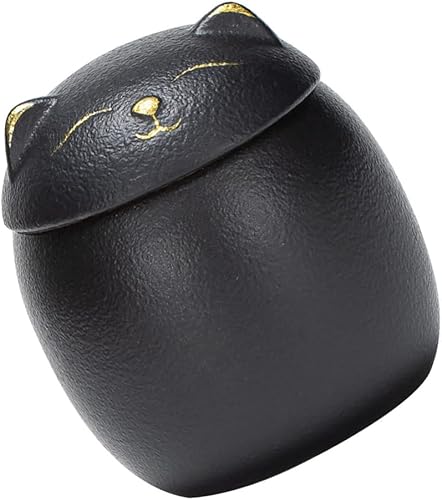 Zerodeko Tarro de caramelo de cerámica para almacenamiento de té, tarro de gato cesta sellada de té de cerámica de 5.4 fl oz, contenedores de